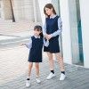韓版襯衫拼接袖子繡花長袖上衣親子裝(酒紅)